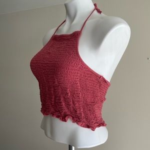 American Eagle Smocked Crop Halter Tank